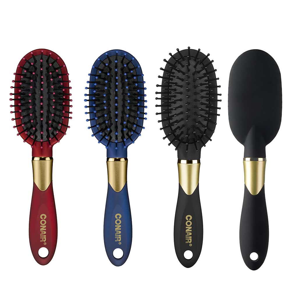 Conair Velvet Touch Travel Hairbrush, Hairbrush for Men and Women, Cushion Base Everyday Brushing with Soft-Touch Handle, Color May Vary, 1 Count