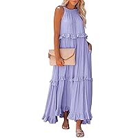 Sleeveless Dresses for Women 2024 Summer Mock Neck Casual Loose Long Big Swing Beach Vacation Maxi Sundresses