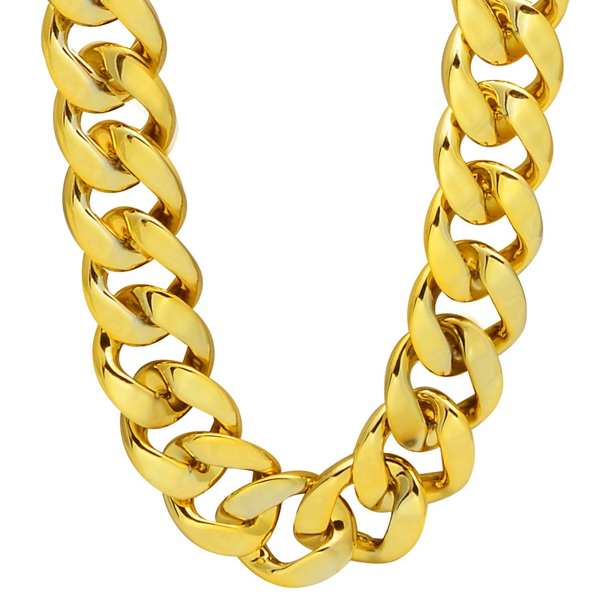 CrazyPiercing Faux Gold Acrylic Chain Necklace, 90s Punk Style Necklace Costume Jewelry, Hip Hop Turnover Chain Necklace, Plastic 32 inches, 36 inches 35mm