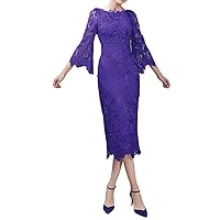 Women's 3/4 Sleeves Lace Mother of The Bride Dress Tea Length Formal Evening Party Gowns