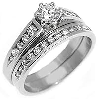 14k White Gold 1 Carat Round Diamond Engagement Ring Wedding Band Bridal Set