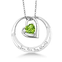 Gem Stone King 925 Sterling Silver 6MM Heart Shape Gemstone Birthstone and White Diamond You Are My World Pendant Necklace For Women with 18 Inch Silver Chain