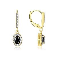 Rylos 14K Yellow Gold Dangling Earrings - 6X4MM Oval Faceted Onyx & Sparkling Diamonds - Exquisite Birthstone Jewelry for Women & Girls