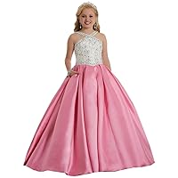 Princess Girls Pageant Dresses Satin Halter Party Gowns Beaded