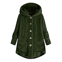 Winter Coats for Women,Plus Size Fleece Sherpa Jacket Thicken Warm Jacket Fashion Hooded Overcoat with Fur Hood