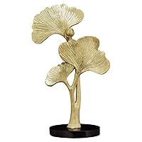 Ginkgo Leaf Ornaments Resin Plant Figurine with Base Artistic Design Table Decor for Living Room Hallway Bedroom (Gold)