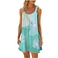 Summer Dresses for Women 2024 Trendy Boho Floral Print Beach Cover Ups Scoop Neck Sleeveless Sundresses Beachwear