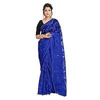 Ethnic Blue Handloom Dhakai Jamdani Sari Weaving Work Bengal Women Sari Indian Festive Saree 105 3