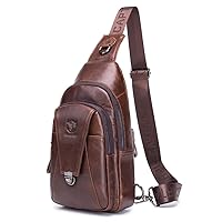 Hebetag Leather Sling Bag Crossbody Backpack for Men Women Travel Outdoor Sports