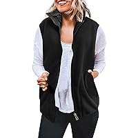 Women's Lightweight Fleece Vest Casual Sleeveless Zip Up Fuzzy Sherpa Lined Jacket Plus Size Winter Warm Waistcoat