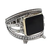 Multi-layer Wrap Bracelet Compatible with Apple Watch Band 42mm 44mm, Adjsutable Metal Clasp Multi-layer Leather Strap for iWatch for iWatch Series 6 5 4 3 2 1 (B Style-gray, 42mm/44mm)