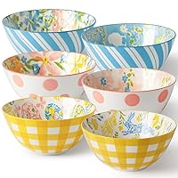 Spring Cereal Bowls, Ceramic Soup Bowl Set for Kitchen, Dessert, Salad, Pasta, Ice Cream, Dishwasher Microwave Safe, Set of 6