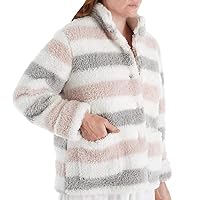 LA CERA Plus Size Women's Striped Fleece Bed Jacket