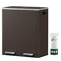 SONGMICS Trash Garbage Can, 16 Gal (60L) Rubbish, Metal Step Bin, with Dual Compartments, Plastic Inner Buckets and Hinged Lids, Handles, Soft Closure, Airtight, Brown