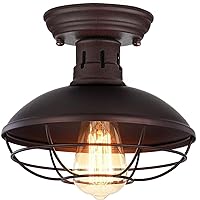 Farmhouse Flush Mount Ceiling Light - Easric Industrial Ceiling Light Fixture Rustic Copper Metal Cage Close to Ceiling Lamp E26 Base for Hallway Foyer Kitchen Porch Bronze