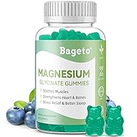 Bageto Magnesium Glycinate Gummies 400mg for Kids Adult with Ashwagandha Vitamin D/B6/B12, and CoQ10 for Calm Mood Muscle Cramps Tasty Mixedberry Flavor（60 Count）