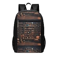 Library Bookshelf Print Simple Sports Backpack, Unisex Lightweight Casual Backpack, 17 Inches