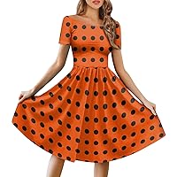 Women's Homecoming Dresses Short Sleeve Raglan Round Neck Large Off Shoulder Milk Streaks Print Dress, S-3XL