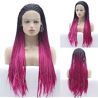Two Tone Color Braided Box Braid Hair Synthetic lace Front Wig Hand Knitted Wig for Women with Baby Hair (Size : 20 inches)