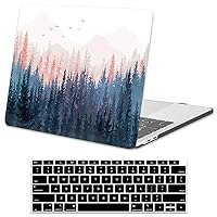Lapac Compatible with MacBook Air 13 Inch Case 2020 2019 2018 Release A2337 M1 A2179 A1932, Mountain Forest Protective Case Soft Touch Hard Shell Case with Keyboard Cover, Nature Landscape Pink Blue