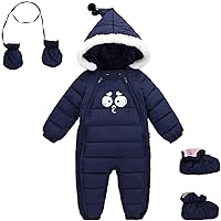 Baby Winter One Piece Snowsuit with Hood Gloves Zipped Toddler Padded Sleepsuit