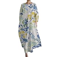 Women's Boho Summer Maxi Dresses 3/4 Sleeve V Neck Casual Long Dress 2024 Trendy Floral Dress Elegant Flowy Sun Dress