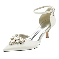 Womens Rhinestones Kitten Heels Dorsay Pumps Ankle Strap Wedding Pumps Dress Satin Shoes Party Dress Daily Prom