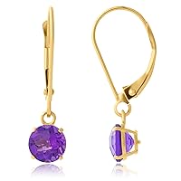 MAX + STONE 10k Yellow Gold 6mm Round February Birthstone Amethyst Dangle Earrings for Women with Leverbacks