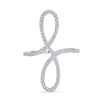 Bling Jewelry Simple Romantic Large Pave Cubic Zirconia Elegant Full Finger Armor CZ Statement Swirl Infinity Ring For Women Teen.925 Sterling Silver