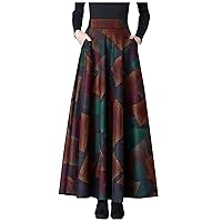 Women's Elastic High Waist Pleated A-Line Flared Maxi Skirts Elegance Floral Print Pleated Shirring Midi-Long Skirt