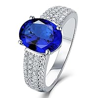 Eternity Diamond Fashion Natural Tanzanite Gemstone Oval Cut Solid 14K White Gold Wedding Party Fine Ring Set