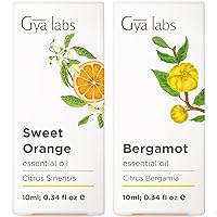 Orange Essential Oil for Diffuser & Bergamot Oil for Hair Set - 100% Natural Therapeutic Grade Essential Oils Set - 2x0.34 fl oz - Gya Labs