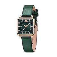 Women's Watches with Stainless Steel Square Round Dial Quartz Watch with Satin Genuine Leather Strap Elegant Minimalist Waterproof