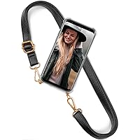 ONEFLOW Mobile Phone Chain 'Twist Strap' Compatible with iPhone 5s / 5 / SE (2016) Transparent Case with Strap Vegan Leather Silicone Protective Chain Removable Black