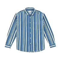 Spring Oversize Vertical Striped Denim Shirts Men Cotton Workwear Casual