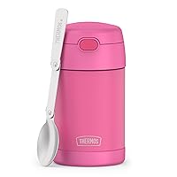THERMOS FUNTAINER 16 Ounce Stainless Steel Vacuum Insulated Food Jar with Folding Spoon, Neon Pink