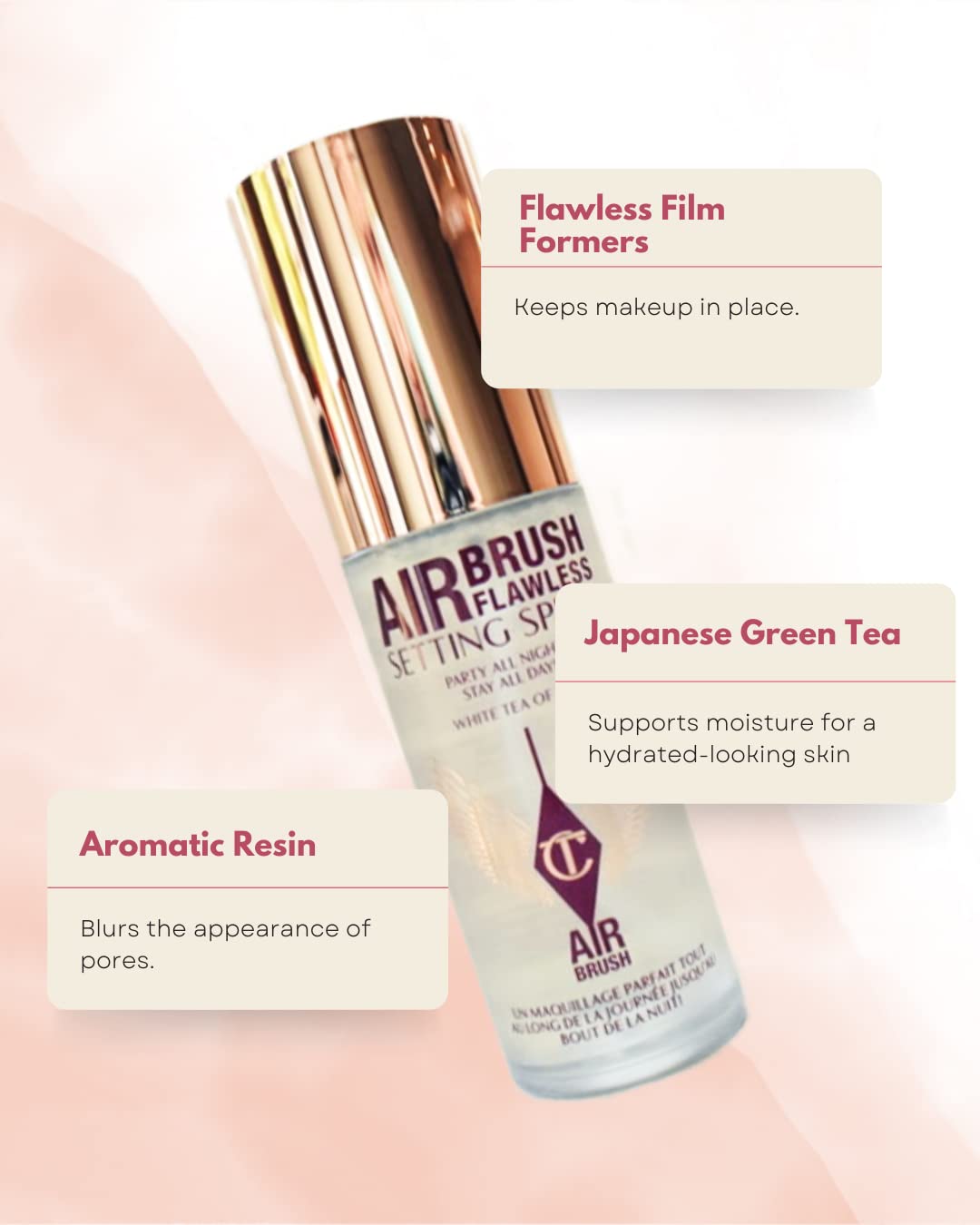 Charlotte Tilbury Setting Spray Duo Airbrush Flawless, Travel Size Gift Set::Original & White Tea of Bali Scented, Clear