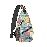 Postal Stationery Print Trendy Casual Daypack Versatile Crossbody Backpack Shoulder Bag Fashionable Chest Bag
