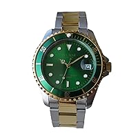 Del Mar 50399 43mm Stainless Steel Quartz Watch w/Stainless Steel Band in Two Tone with a Green dial