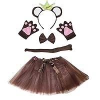 Petitebella Combined Crown Animals Headband Bowtie Tail Tutu 5pc Girl Costume 1-5y