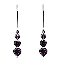 Carillon Rhodolite Heart Shape Gemstone Jewelry 925 Sterling Silver Drop Dangle Earrings For Women/Girls