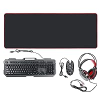 Gaming Keyboard Mouse Headset & Mouse Pad, 4-in-1 Gaming Kit, Over-Ear Headset, Waterproof Keyboard, High Sensitivity Mouse with Large Mouse Pad Combo Set (Black)