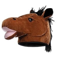 Beistle Plush Fabric Horse Head Hat Costume Accessory, Equestrian Theme Photo Booth Supplies