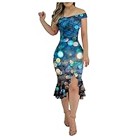 Bodycon Dresses For Women Slit Fashion Ruffle Backless Sequin Short Sleeve Sexy Dresses