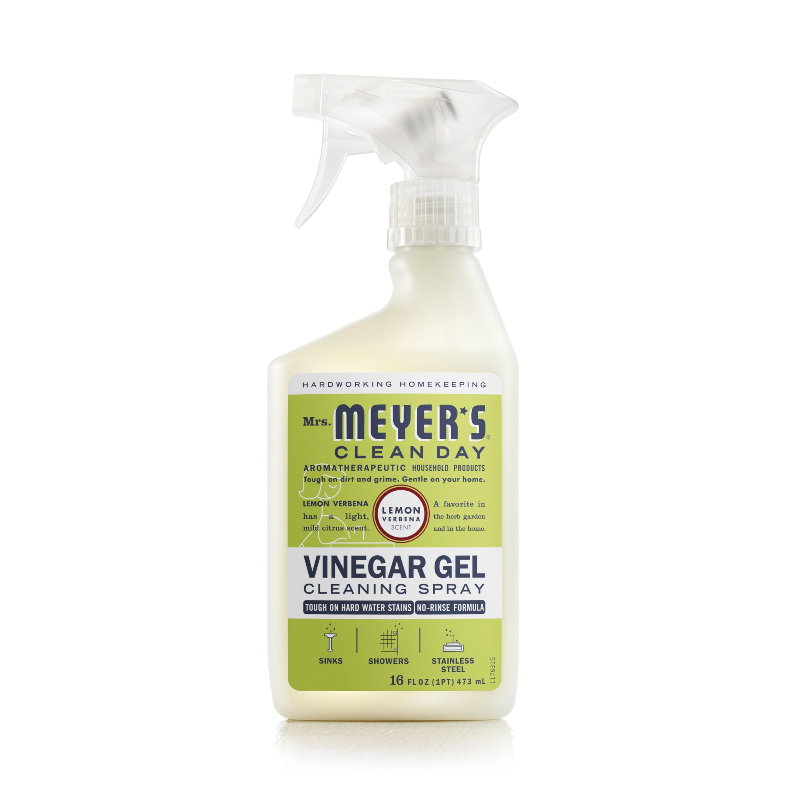 Mrs. Meyer's Clean Day Vinegar Gel Cleaning Spray, Bathroom Use, No-Rinse Formula, Plant-Derived Cleaning Ingredients, Lemon Verbena, 16 Fl Oz, Pack of 1