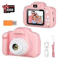 Kids Camera,HD Digital Video Camera,Childrens Toys for 3 4 5 6 7 8 9 Year Old Boys/Girls,Selfie Camera for Kids,Christmas Birthday Gifts with 32GB SD Card(Pink)