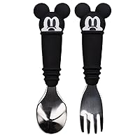 Bumkins Disney Toddler Utensils, Kids Size Fork and Spoon Set, Silicone and Stainless-Steel Training Silverware, Fork / Spork for Self-Feeding, Children Learning to Eat, 18 Mos Up, Mickey Mouse