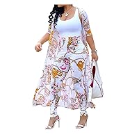 LROSEY Cardigan Sets Women 2 Piece Outfits with Floral Pattern Leggings Plus Size