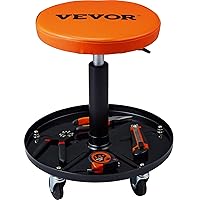 VEVOR Mechanic Stool, 250 LBS Rolling Pneumatic Creeper Garage/Shop Seat, Adjustable Height 16-22 inch in Padded Rolling Workshop Stool with Tool Tray, for Garage, Shop, Auto Repair, Black+Orange