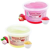 Fanale Popping Boba Pearls for Bubble Tea - 2 lb (1 lb X 2) | Strawberry Lychee | Bursting Boba Pearls Bubble 450g X 2 | Fruit Juice Flavor for Shakes, Dessert, Smoothie | FPB001/006-SP450